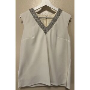 Vtg Eve Le Coq California Blouse Top‎ Sleeveless Faux Jewel Silver Trim 60s 70s